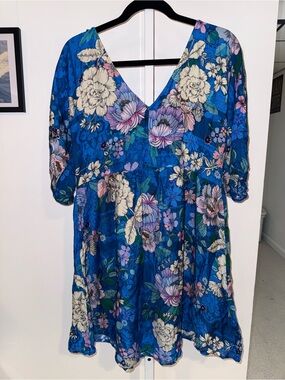 Johnny Was Blue Floral Swimsuit Cover-up with Pink and Green Accents